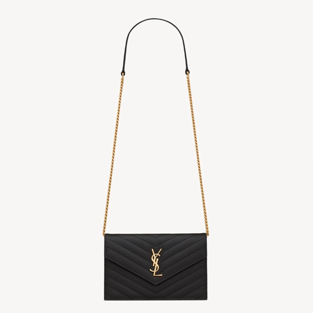 Yves Saint Laurent Cassandre Black Chevron Envelope Crossbody